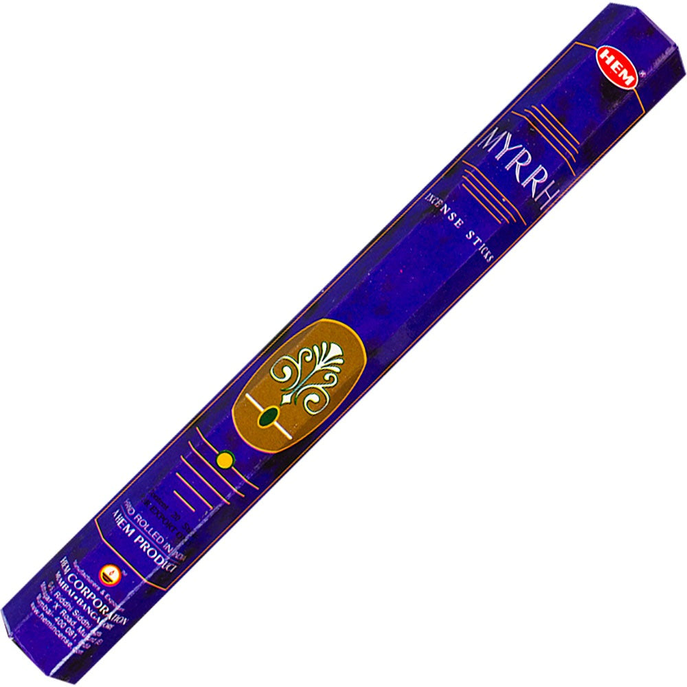 box of incense sticks labeled "myrrh"