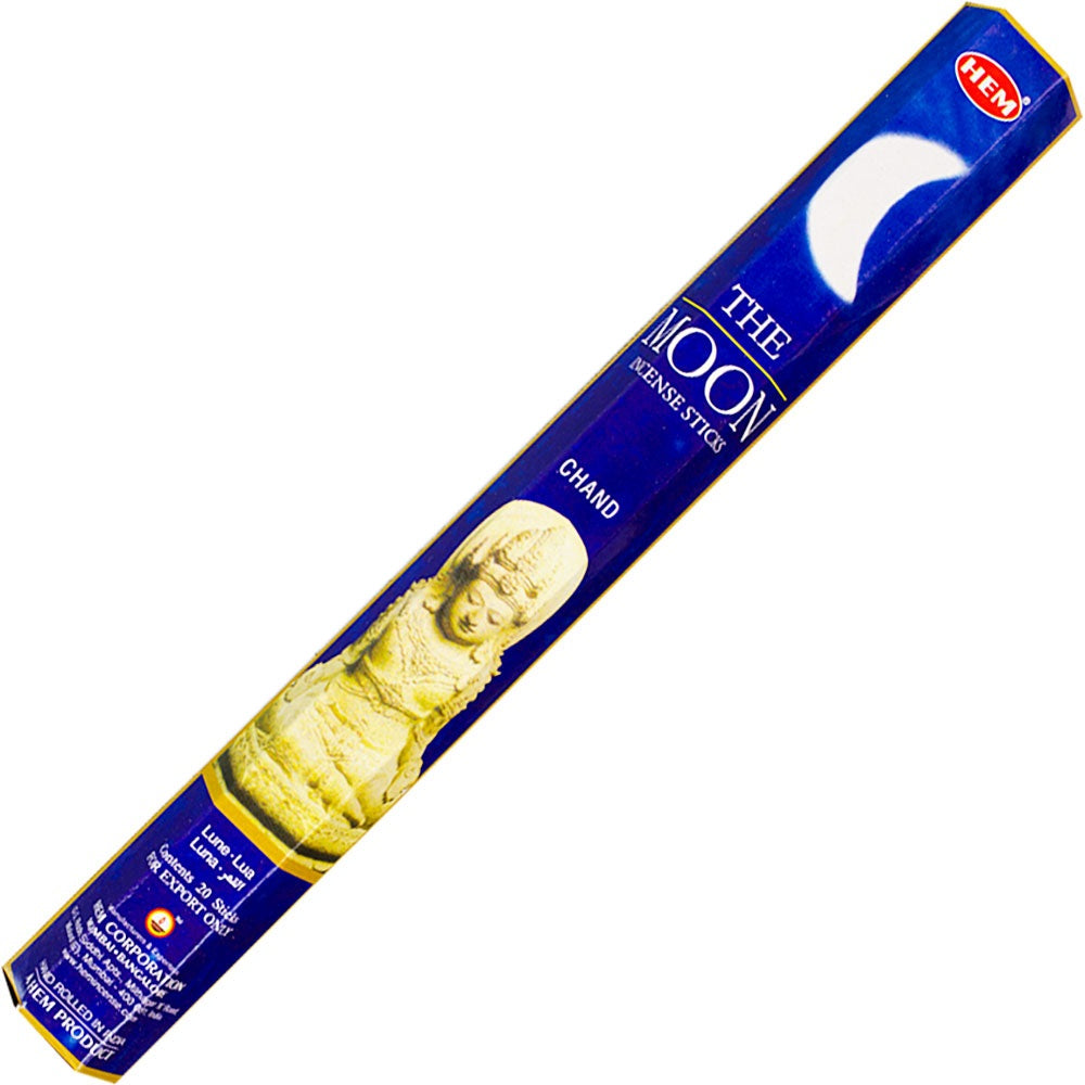 box of incense sticks labeled "the moon"