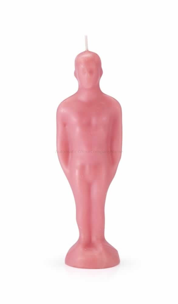 pink candle in the shape of a man