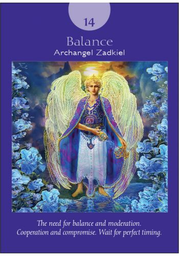 image of Balance tarot card with text "The need for balance and moderation. Cooperation and compromise. Wait for perfect timing."