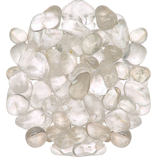 pile of round polished clear quartz crystals