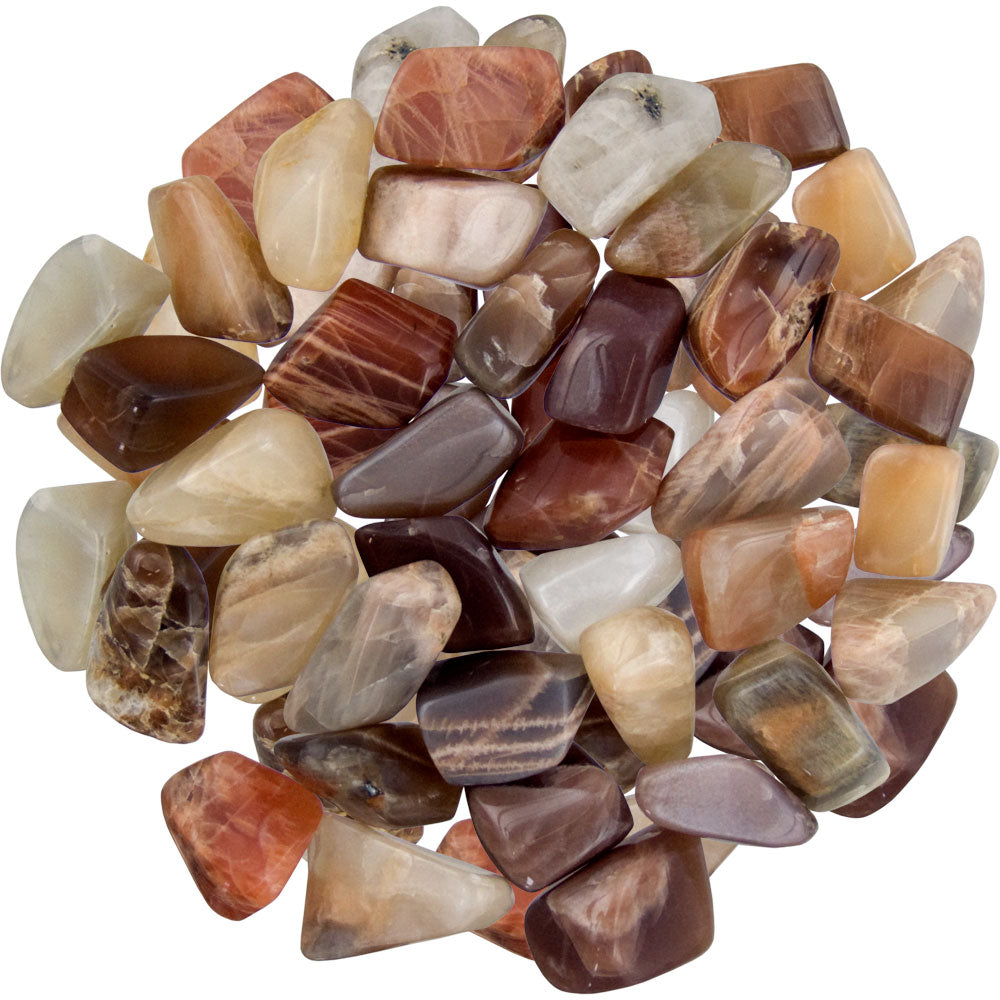 pile of polished moonstones of various colors