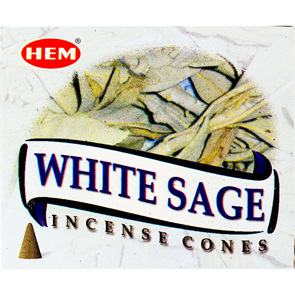 box of incense cones labeled "white sage"