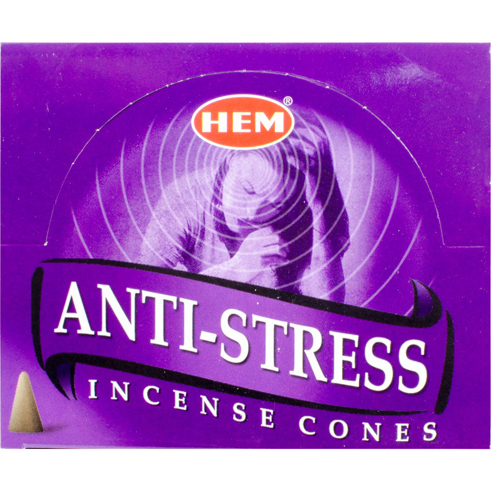 box of incense cones labeled "anti-stress"