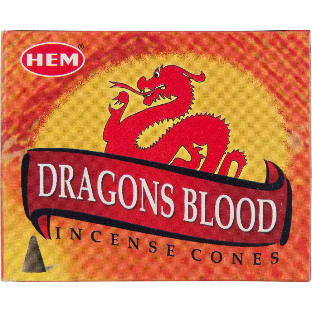 box of incense cones labeled "dragons blood"