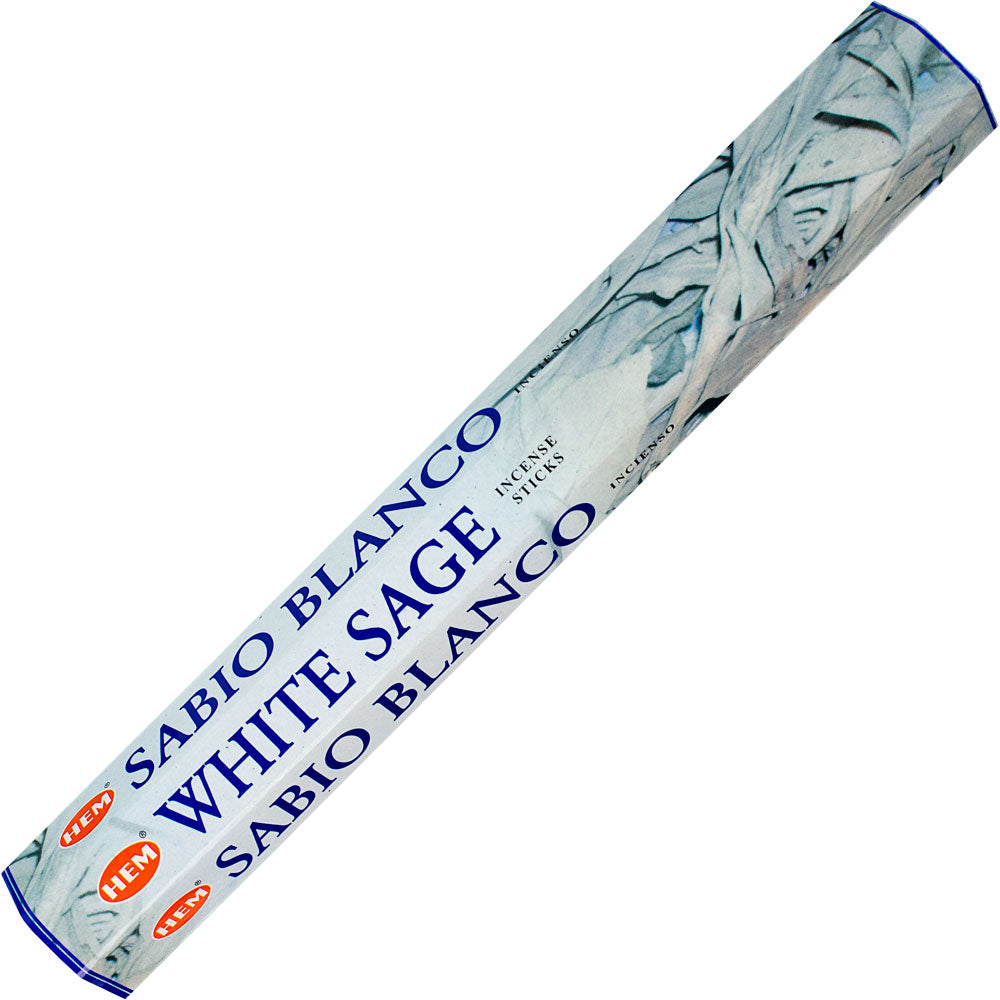 box of incense sticks labeled "white sage"