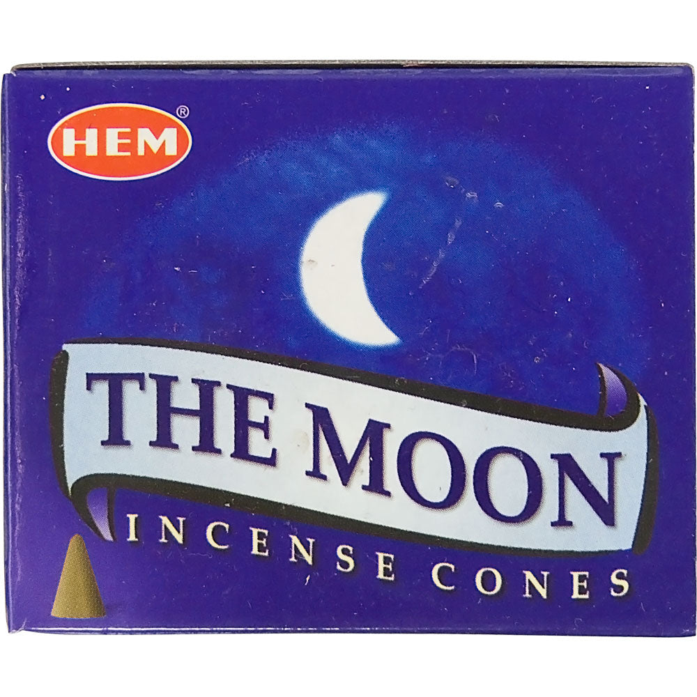 box of incense cones labeled "the moon"