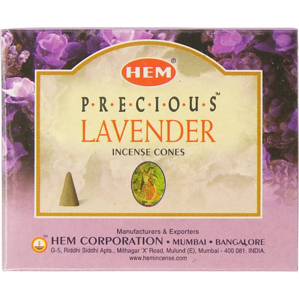 box of incense cones labeled "precious lavender"
