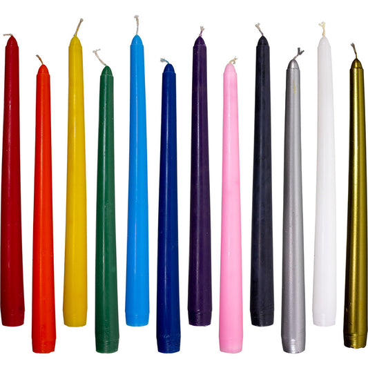 collection of taper candles in various colors