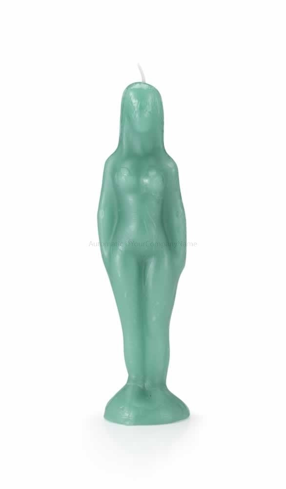 green candle in the shape of a woman