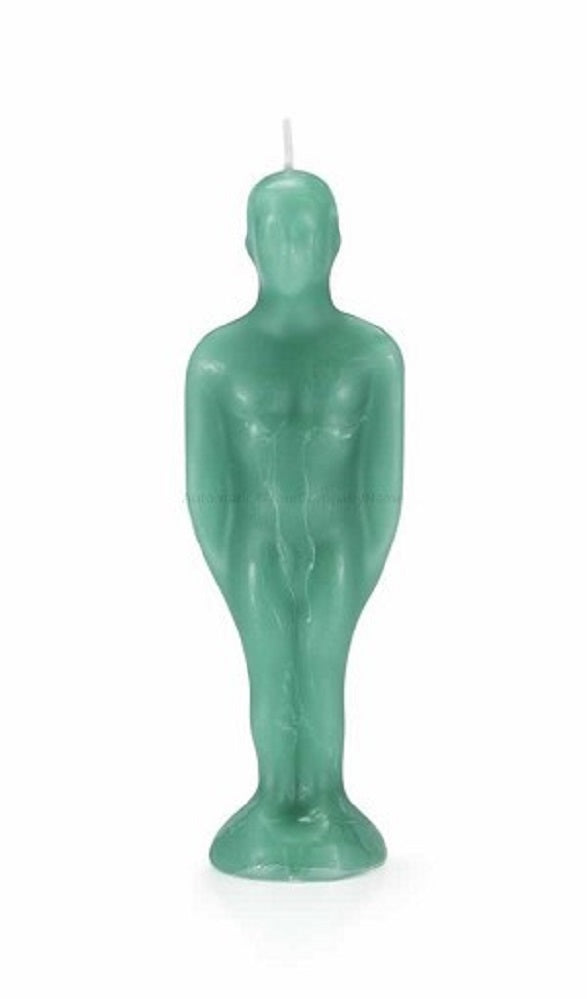 green candle in the shape of a man
