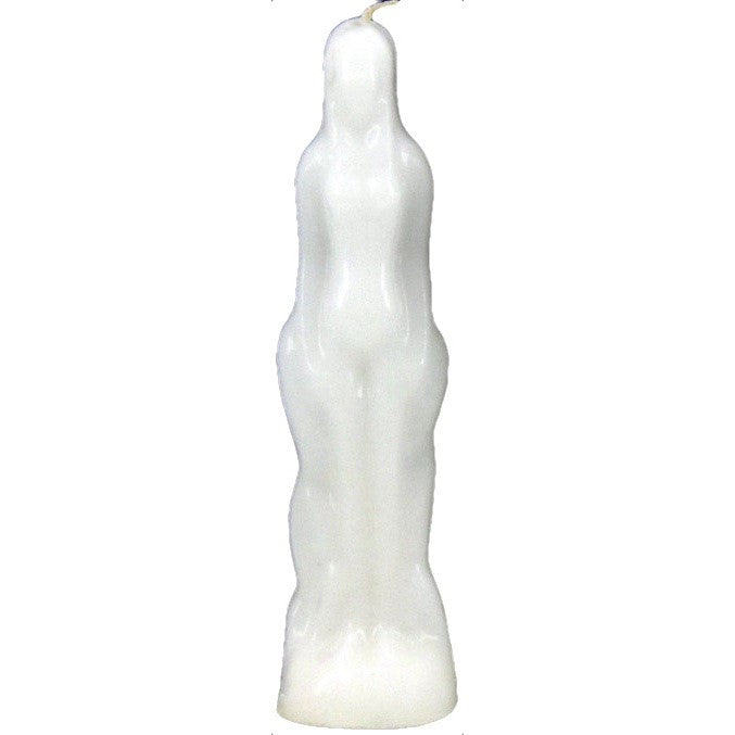 white candle in the shape of a woman