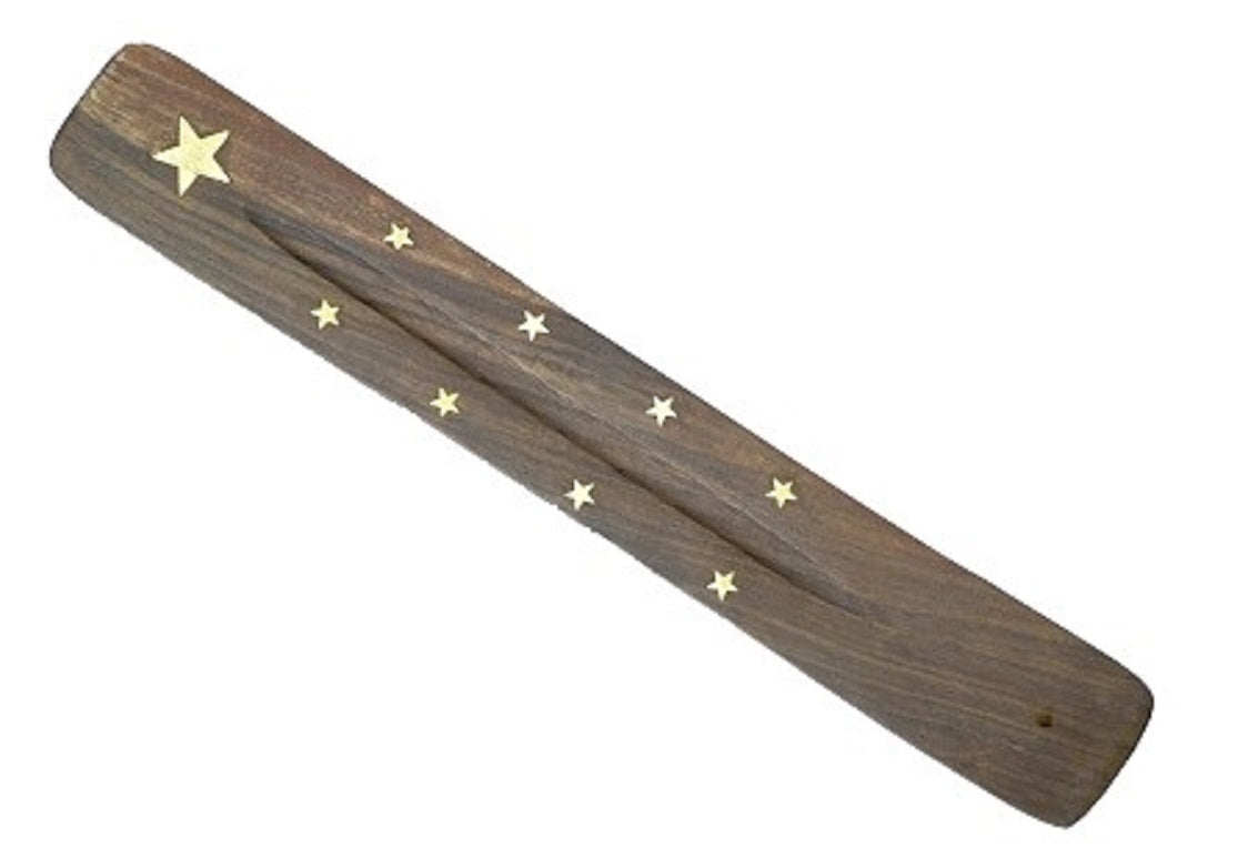 wooden incense ash catcher with brass inlay of a star